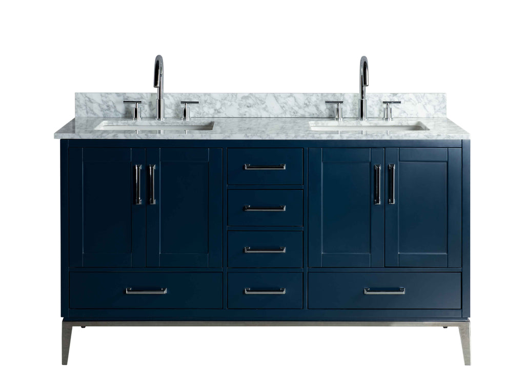 Rubeza 1500mm Anatolia Vanity Unit with Carrara Marble Top - Dark Blue & Chrome