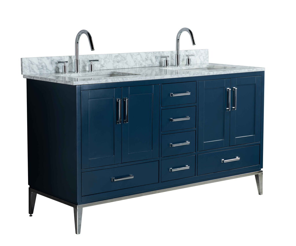 Rubeza 1500mm Anatolia Vanity Unit with Carrara Marble Top - Dark Blue & Chrome