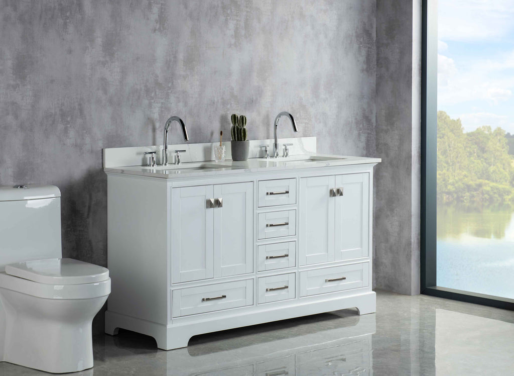 Rubeza 1500mm Charleston Vanity Unit with Calacatta Quartz Top - White & Chrome