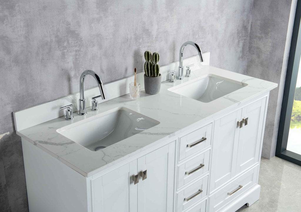 Rubeza 1500mm Charleston Vanity Unit with Calacatta Quartz Top - White & Chrome