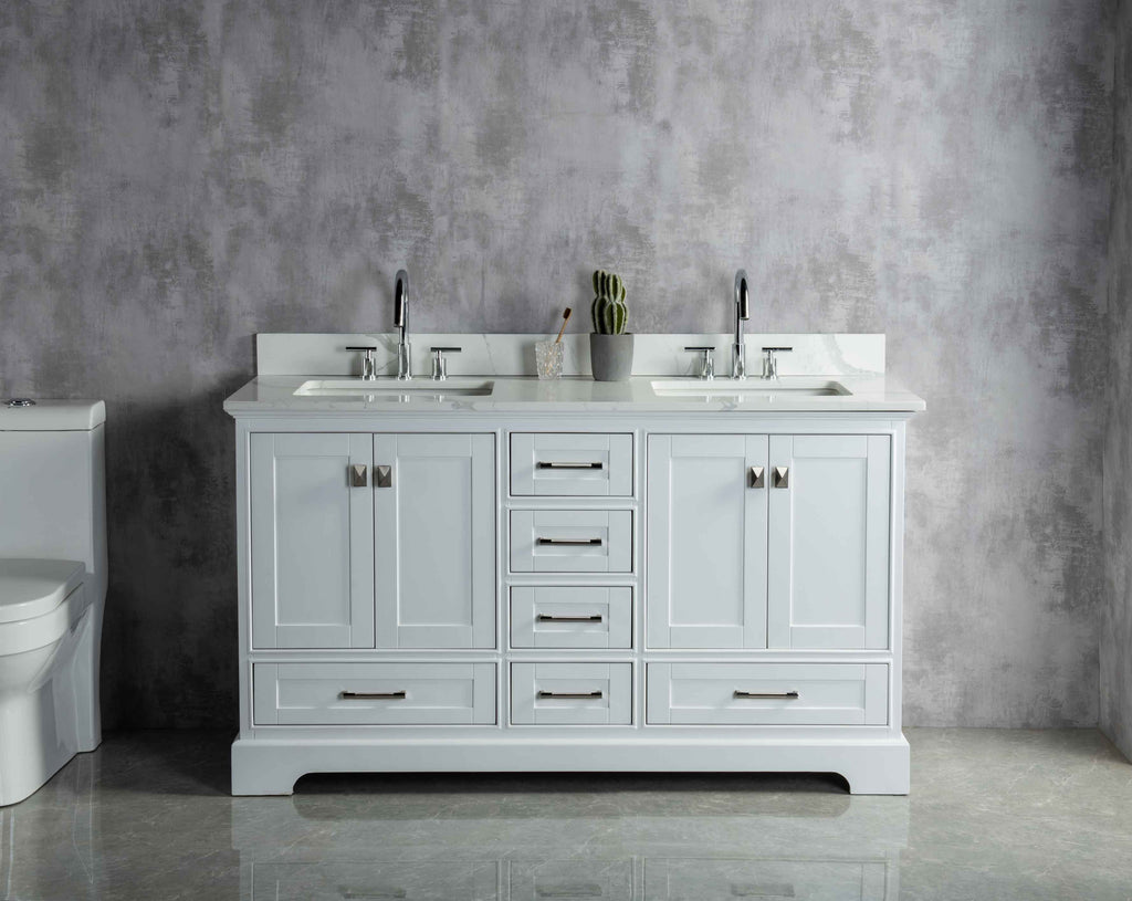 Rubeza 1500mm Charleston Vanity Unit with Calacatta Quartz Top - White & Chrome