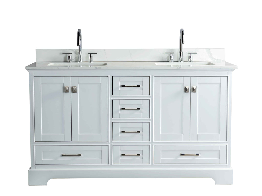 Rubeza 1500mm Charleston Vanity Unit with Calacatta Quartz Top - White & Chrome