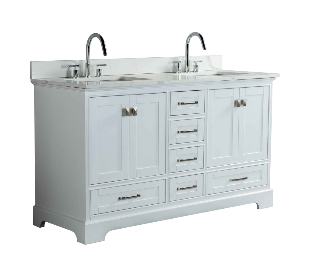 Rubeza 1500mm Charleston Vanity Unit with Calacatta Quartz Top - White & Chrome