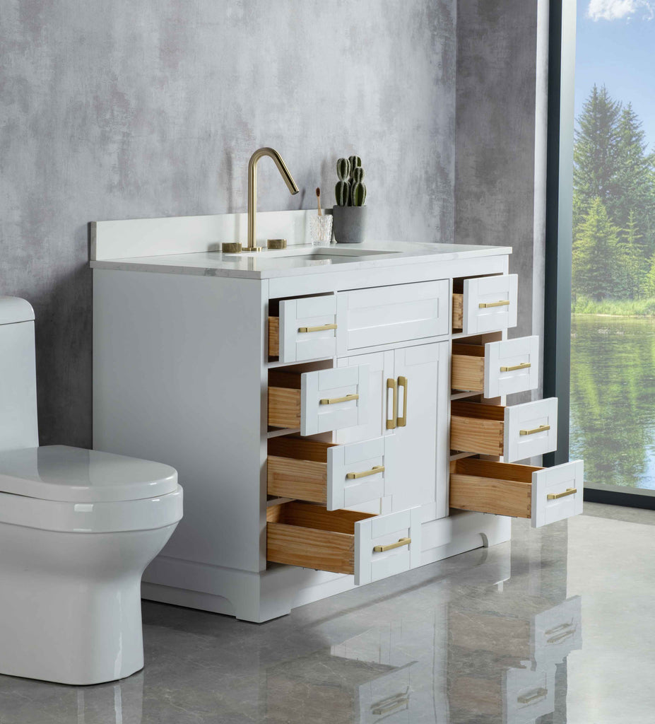 Rubeza 1200mm Riley Vanity Unit with Calacatta Quartz Top - White & Gold