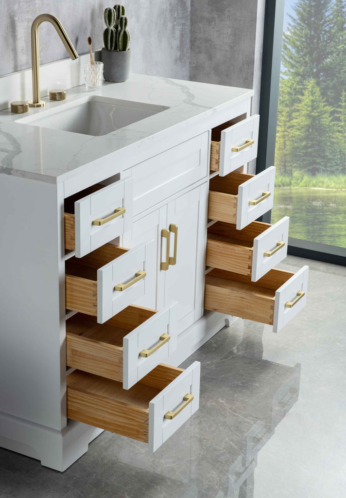 Rubeza 1200mm Riley Vanity Unit with Calacatta Quartz Top - White & Gold