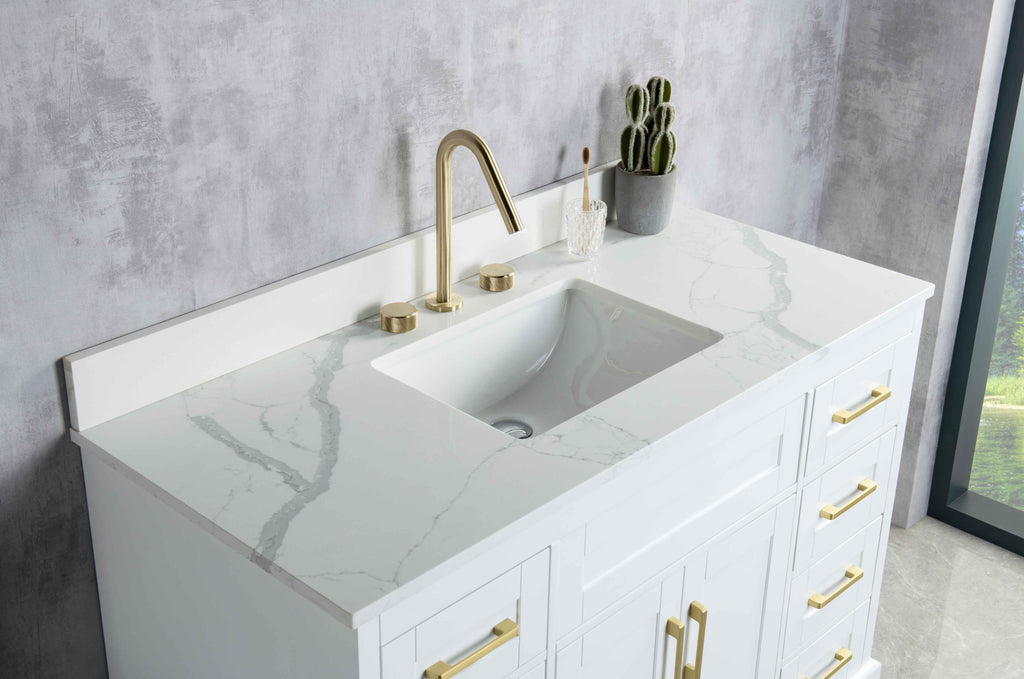 Rubeza 1200mm Riley Vanity Unit with Calacatta Quartz Top - White & Gold