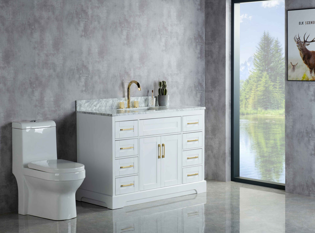 Rubeza 1200mm Riley Vanity Unit with Carrara Marble Top - White & Gold