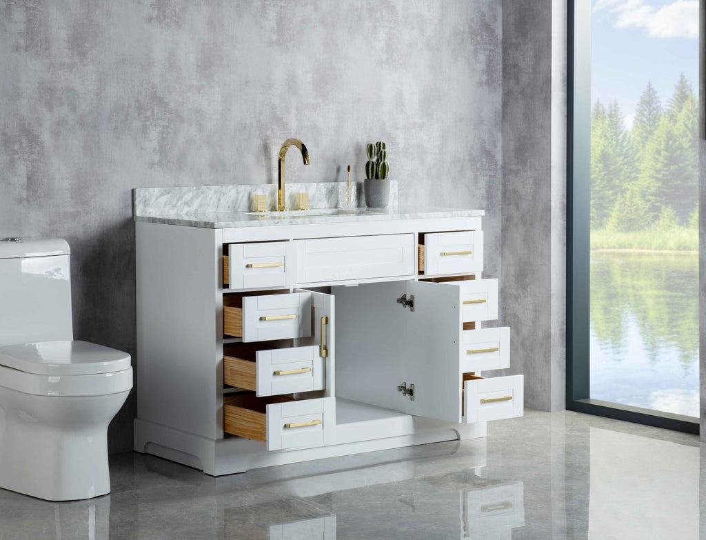 Rubeza 1200mm Riley Vanity Unit with Carrara Marble Top - White & Gold