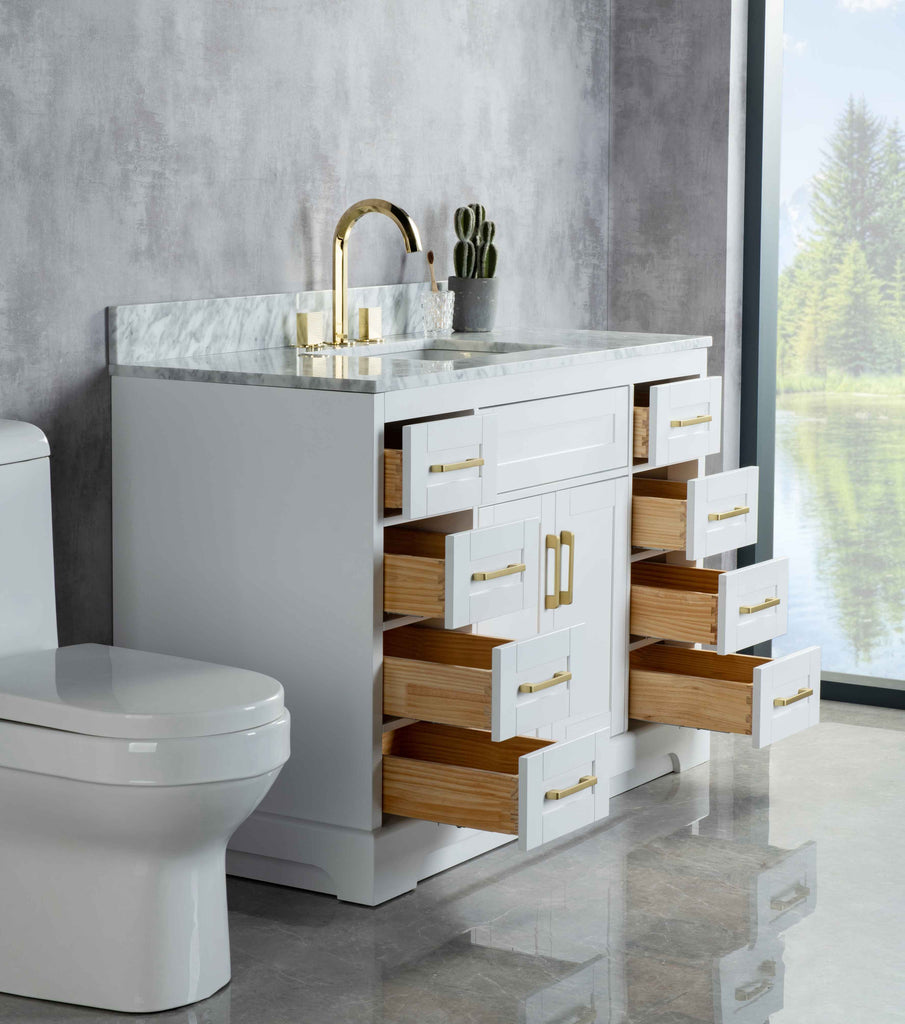 Rubeza 1200mm Riley Vanity Unit with Carrara Marble Top - White & Gold