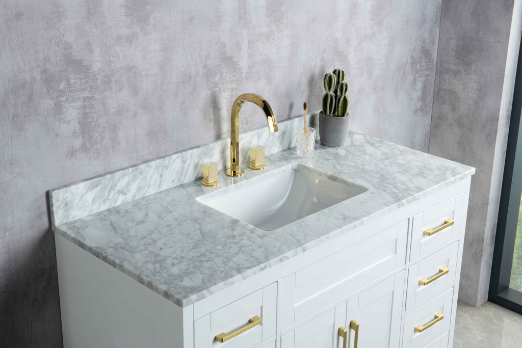 Rubeza 1200mm Riley Vanity Unit with Carrara Marble Top - White & Gold