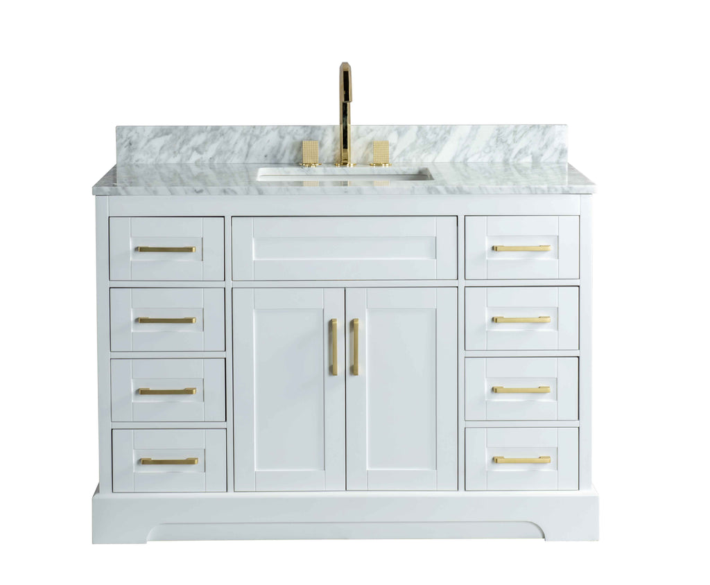 Rubeza 1200mm Riley Vanity Unit with Carrara Marble Top - White & Gold