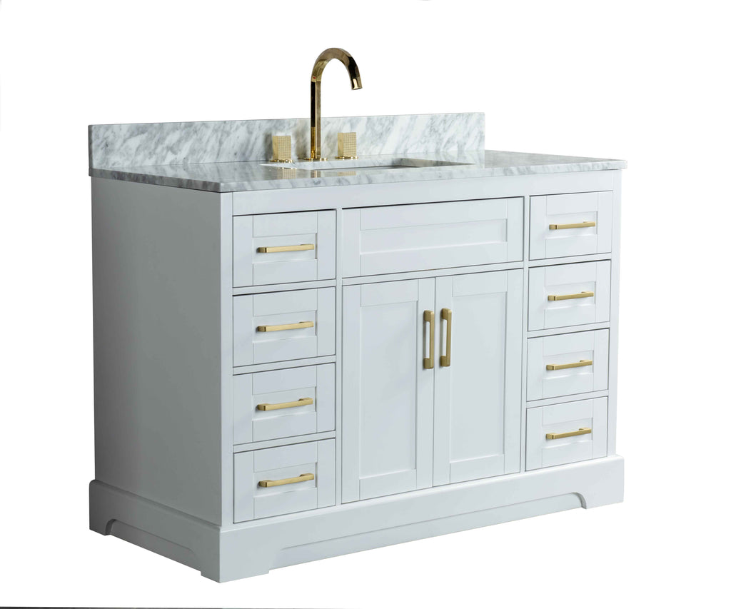 Rubeza 1200mm Riley Vanity Unit with Carrara Marble Top - White & Gold