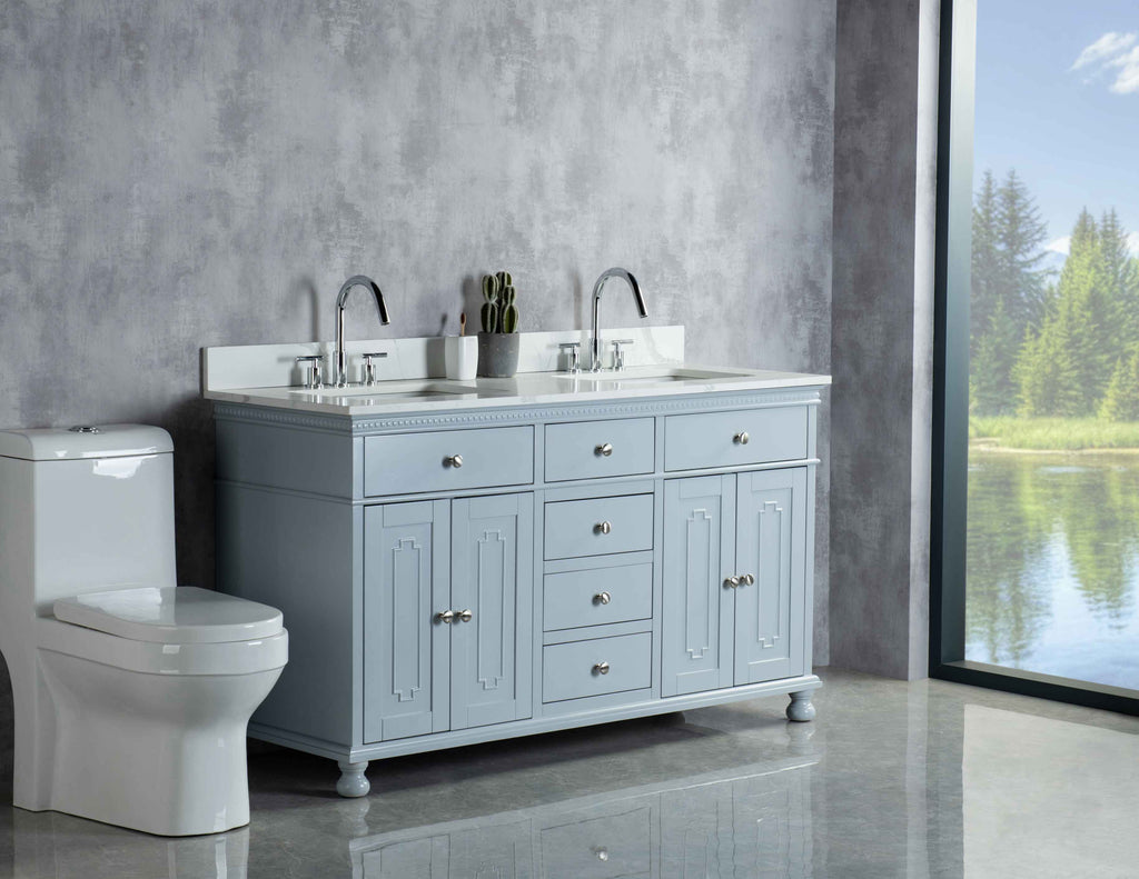 Rubeza 1500mm Didim Vanity Unit with Calacatta Quartz Top - Light Grey & Chrome
