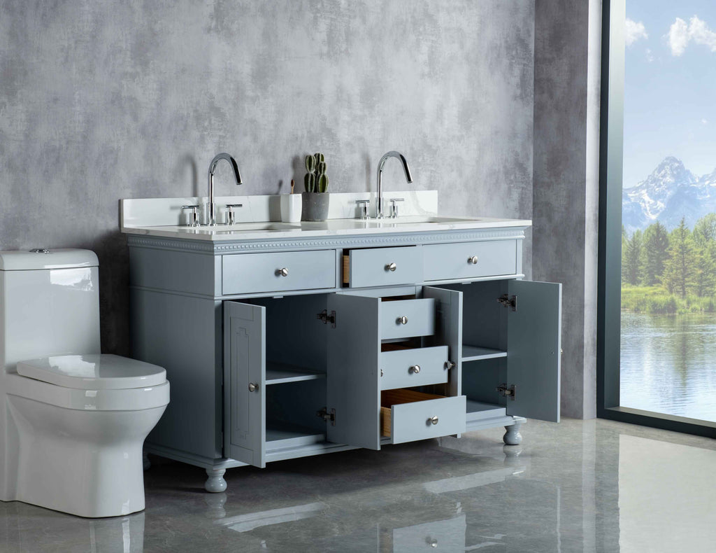 Rubeza 1500mm Didim Vanity Unit with Calacatta Quartz Top - Light Grey & Chrome