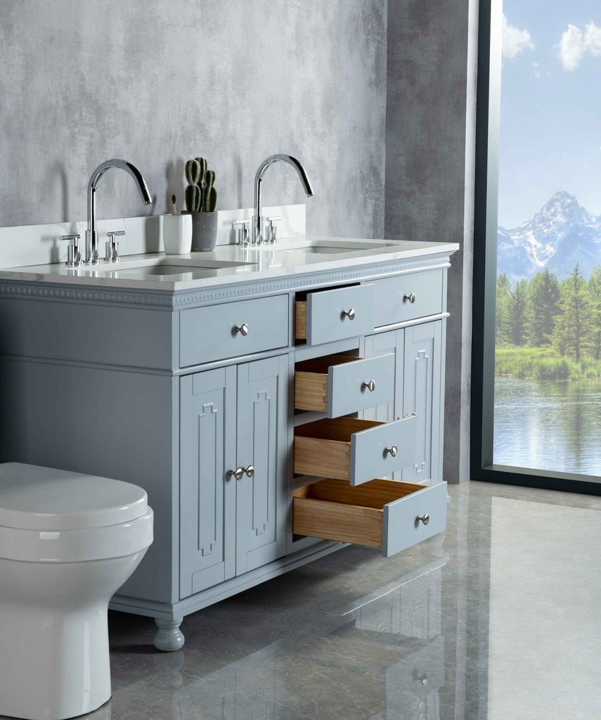 Rubeza 1500mm Didim Vanity Unit with Calacatta Quartz Top - Light Grey & Chrome