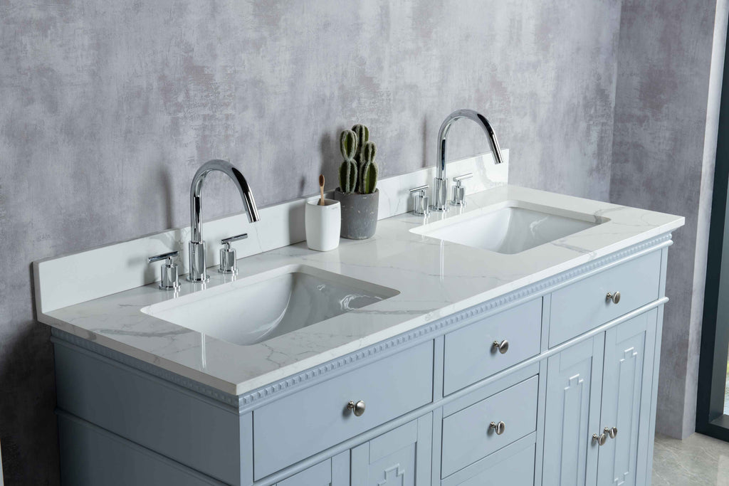 Rubeza 1500mm Didim Vanity Unit with Calacatta Quartz Top - Light Grey & Chrome
