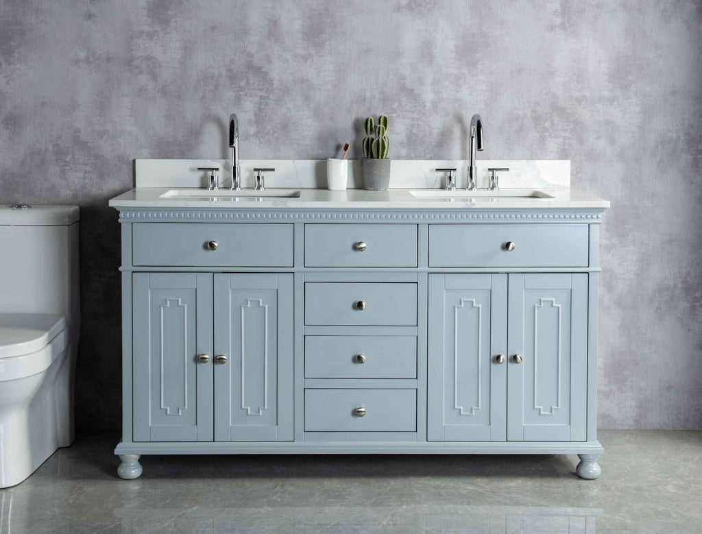 Rubeza 1500mm Didim Vanity Unit with Calacatta Quartz Top - Light Grey & Chrome