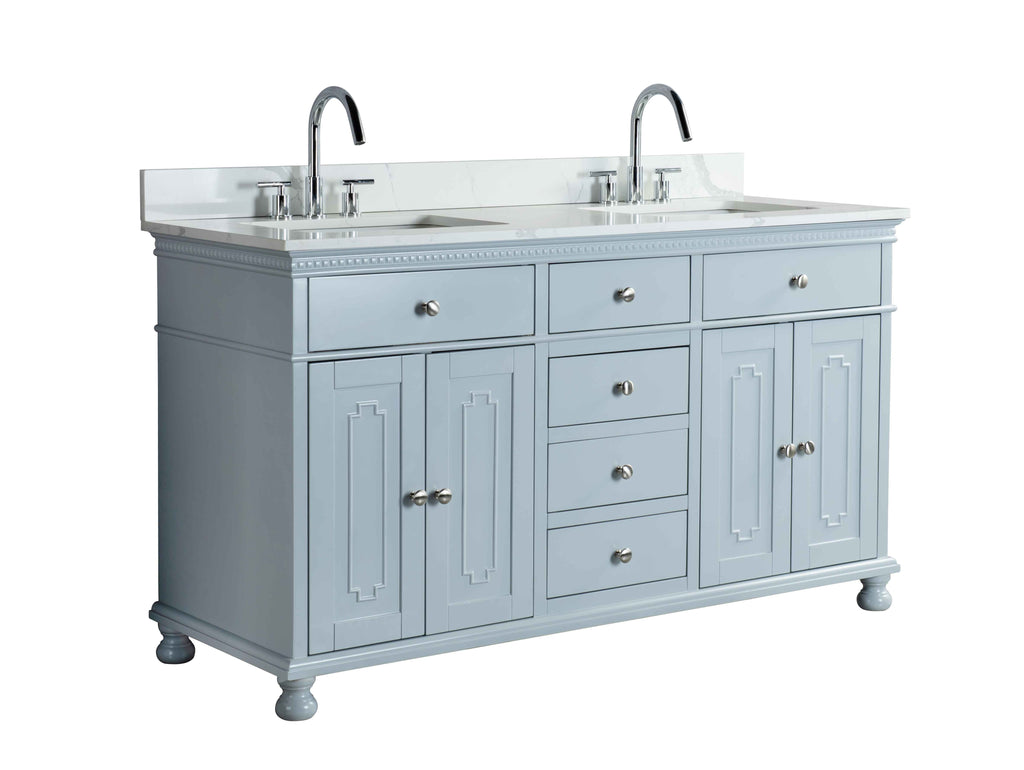 Rubeza 1500mm Didim Vanity Unit with Calacatta Quartz Top - Light Grey & Chrome