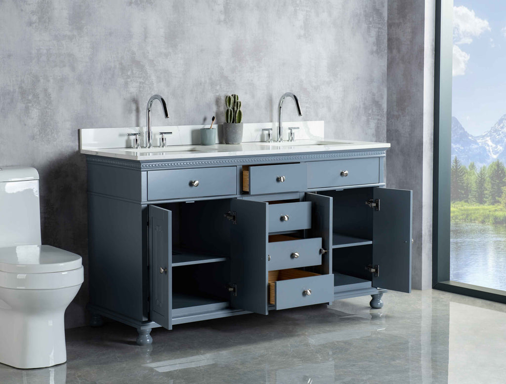 Rubeza 1500mm Didim Vanity Unit with Calacatta Quartz Top - Dark Grey & Chrome