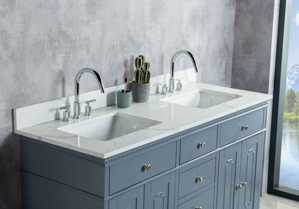 Rubeza 1500mm Didim Vanity Unit with Calacatta Quartz Top - Dark Grey & Chrome