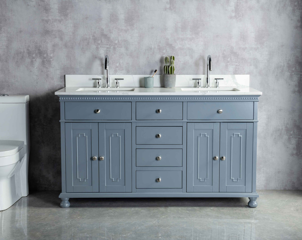 Rubeza 1500mm Didim Vanity Unit with Calacatta Quartz Top - Dark Grey & Chrome
