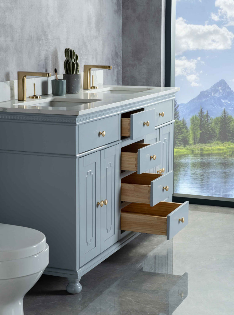 Rubeza 1500mm Didim Vanity Unit with Calacatta Quartz Top - Light Grey & Gold