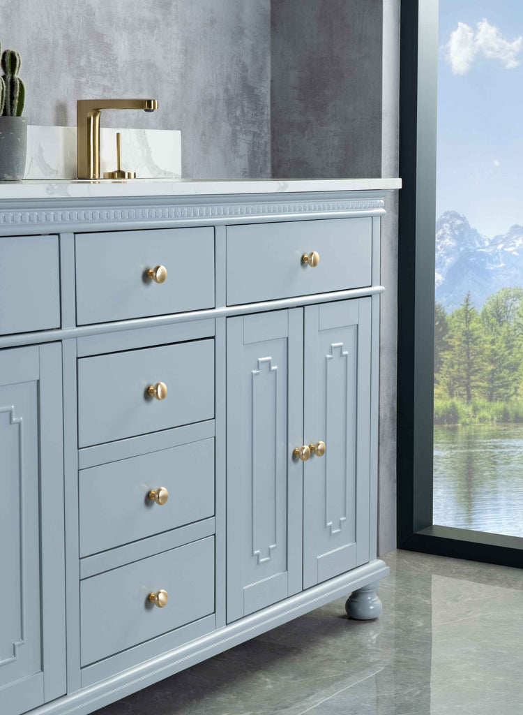 Rubeza 1500mm Didim Vanity Unit with Calacatta Quartz Top - Light Grey & Gold