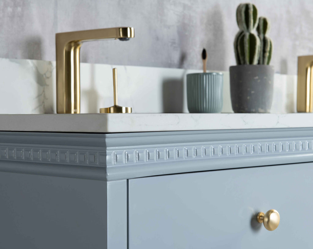Rubeza 1500mm Didim Vanity Unit with Calacatta Quartz Top - Light Grey & Gold