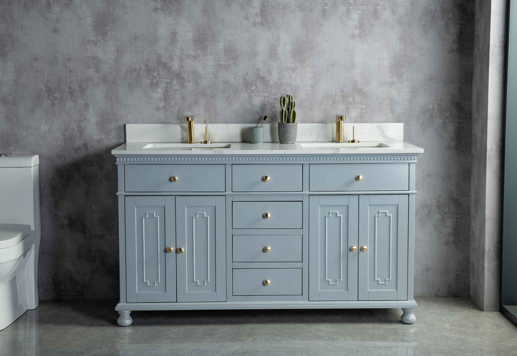 Rubeza 1500mm Didim Vanity Unit with Calacatta Quartz Top - Light Grey & Gold