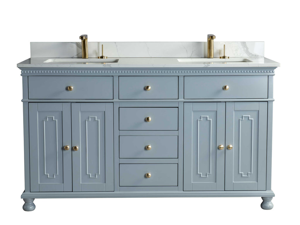 Rubeza 1500mm Didim Vanity Unit with Calacatta Quartz Top - Light Grey & Gold
