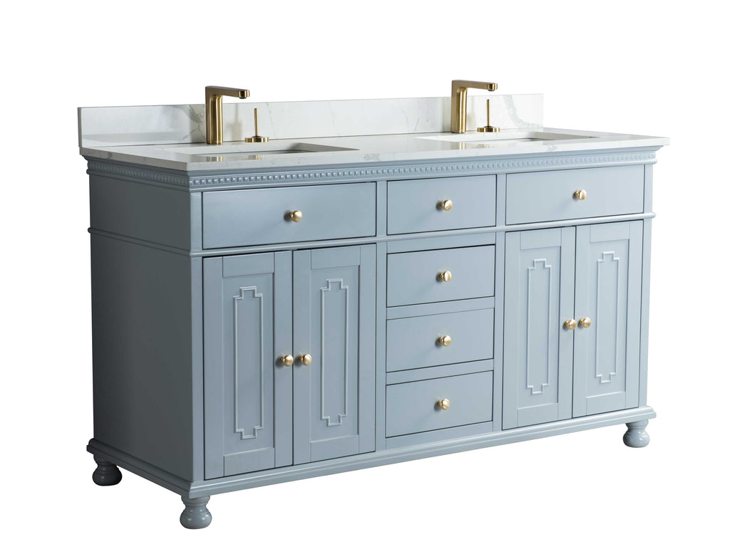Rubeza 1500mm Didim Vanity Unit with Calacatta Quartz Top - Light Grey & Gold