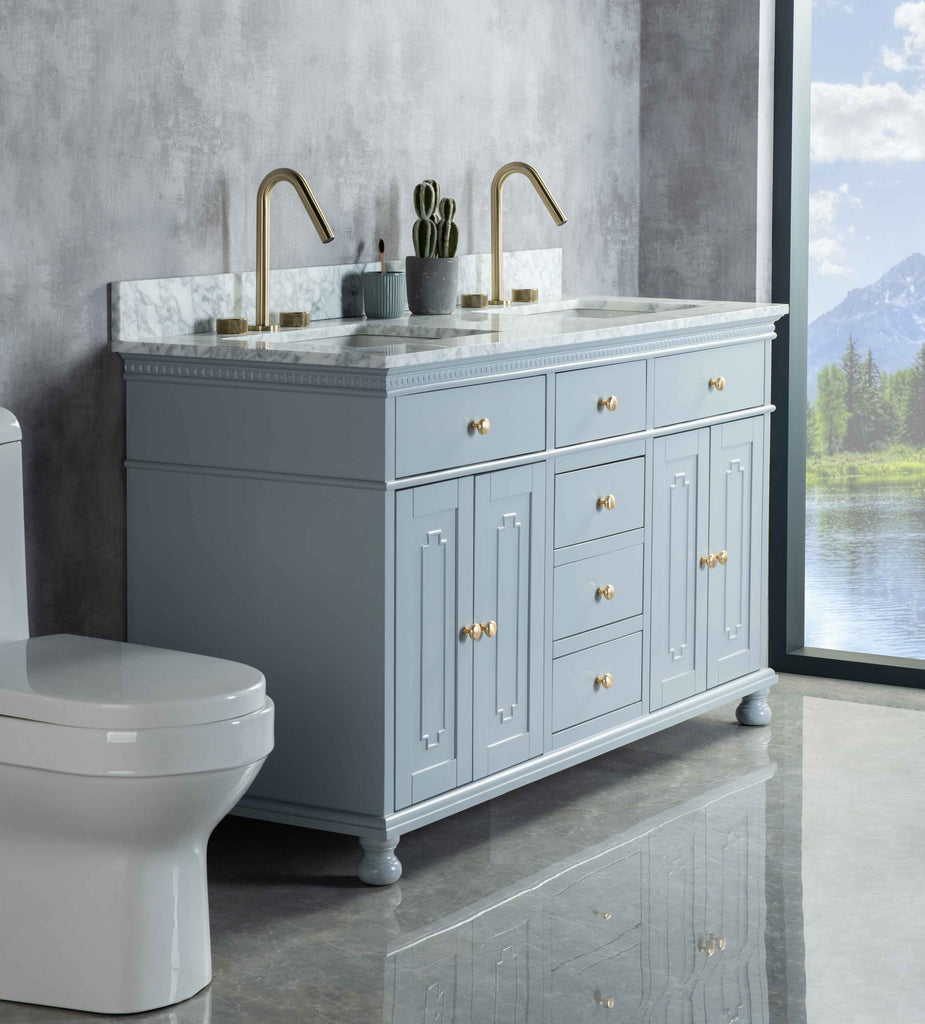 Rubeza 1500mm Didim Vanity Unit with Carrara Marble Top - Light Grey & Gold