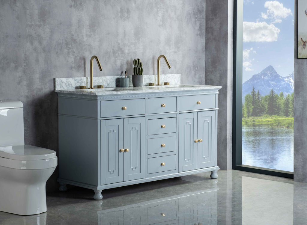 Rubeza 1500mm Didim Vanity Unit with Carrara Marble Top - Light Grey & Gold