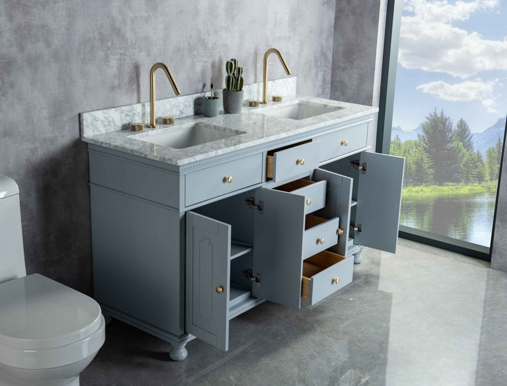 Rubeza 1500mm Didim Vanity Unit with Carrara Marble Top - Light Grey & Gold