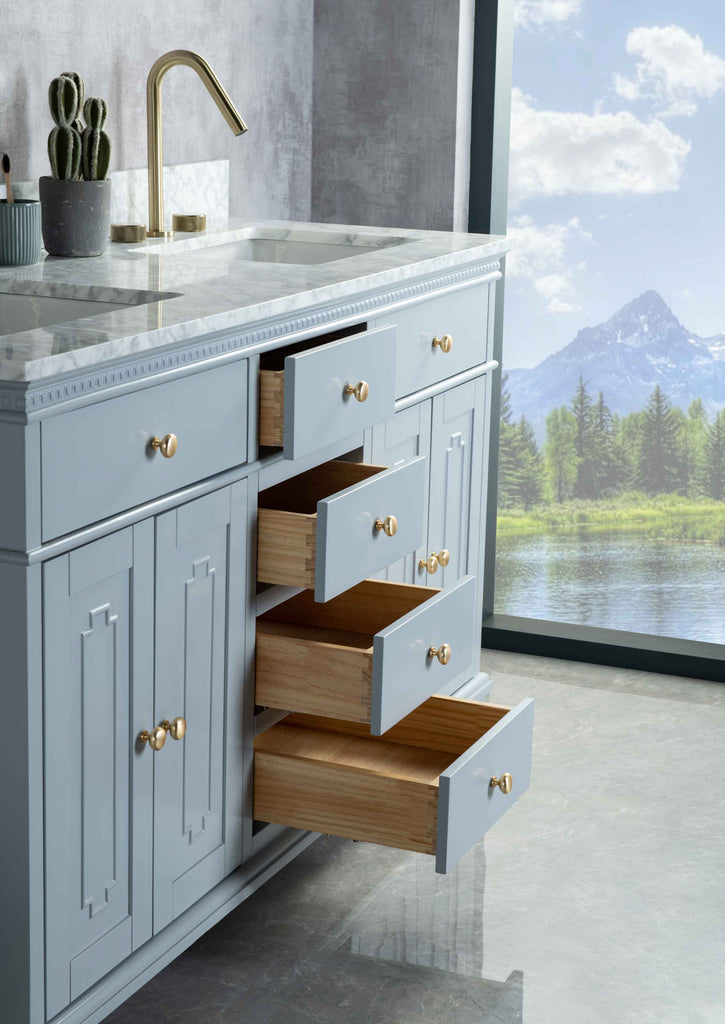 Rubeza 1500mm Didim Vanity Unit with Carrara Marble Top - Light Grey & Gold