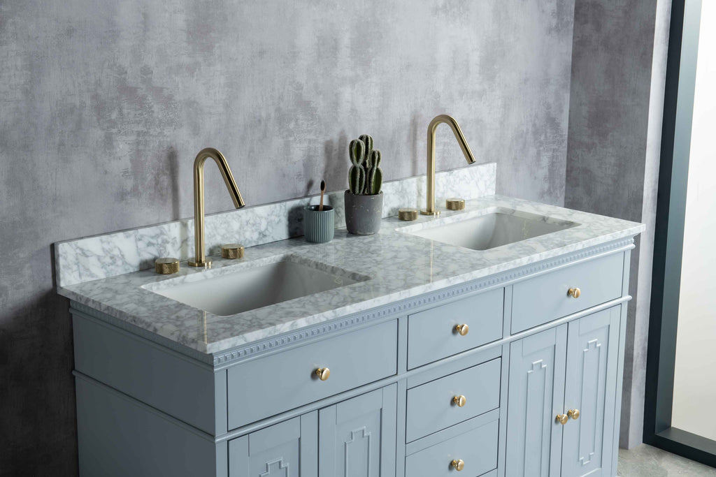 Rubeza 1500mm Didim Vanity Unit with Carrara Marble Top - Light Grey & Gold