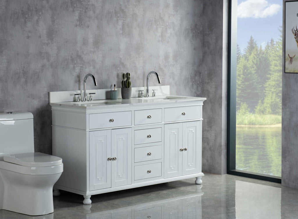 Rubeza 1500mm Didim Vanity Unit with Calacatta Quartz Top - White & Chrome