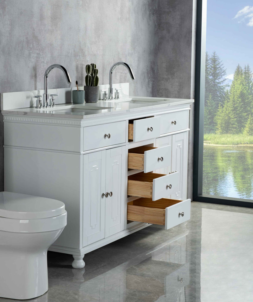 Rubeza 1500mm Didim Vanity Unit with Calacatta Quartz Top - White & Chrome