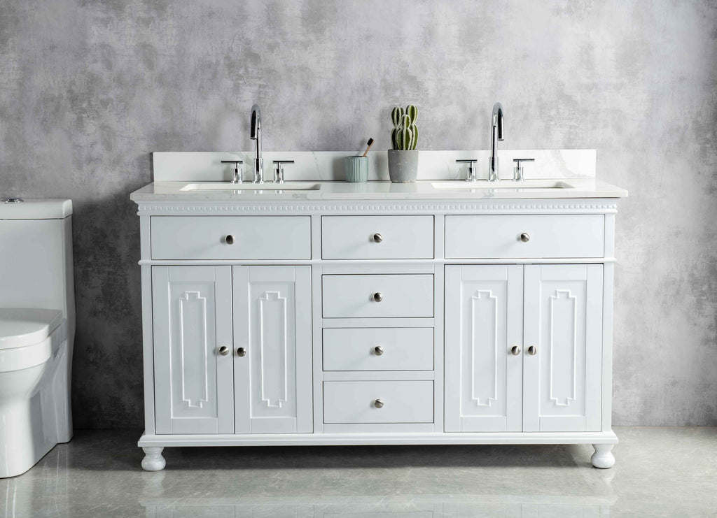 Rubeza 1500mm Didim Vanity Unit with Calacatta Quartz Top - White & Chrome