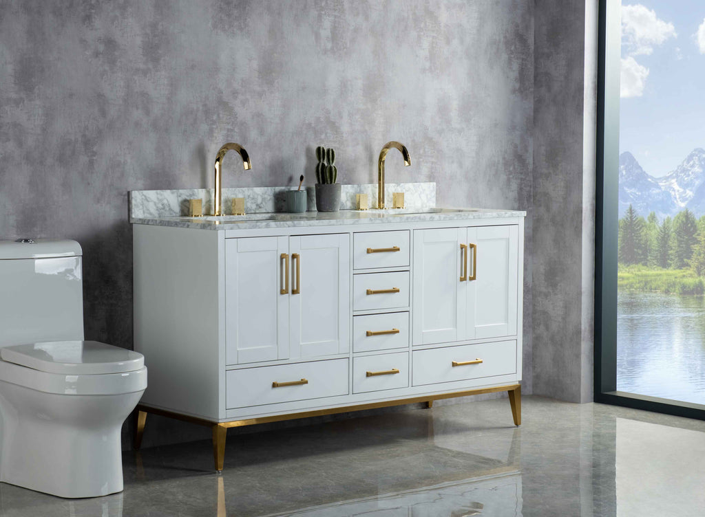 Rubeza 1500mm Anatolia Vanity Unit with Carrara Marble Top - White & Gold