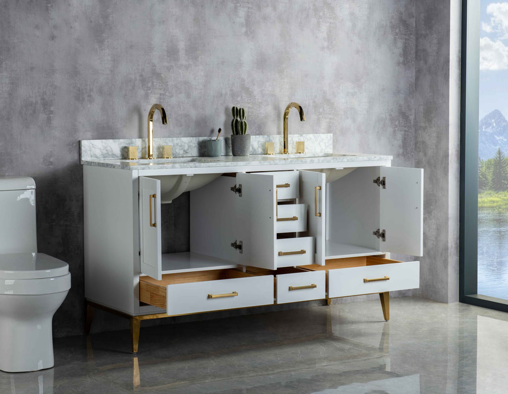 Rubeza 1500mm Anatolia Vanity Unit with Carrara Marble Top - White & Gold