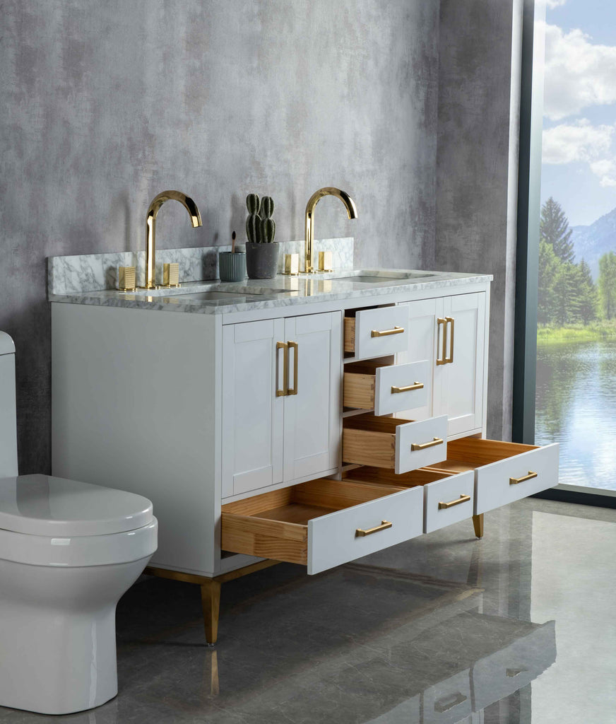 Rubeza 1500mm Anatolia Vanity Unit with Carrara Marble Top - White & Gold