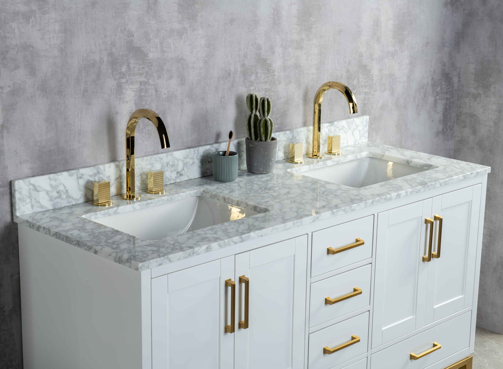 Rubeza 1500mm Anatolia Vanity Unit with Carrara Marble Top - White & Gold