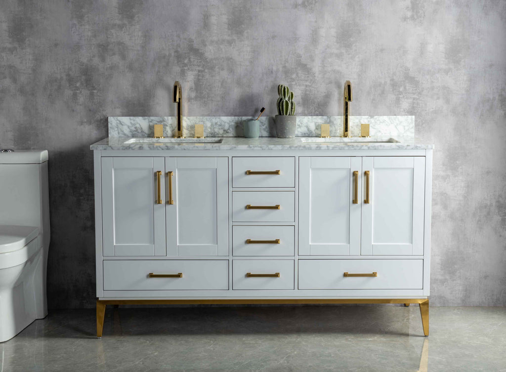 Rubeza 1500mm Anatolia Vanity Unit with Carrara Marble Top - White & Gold