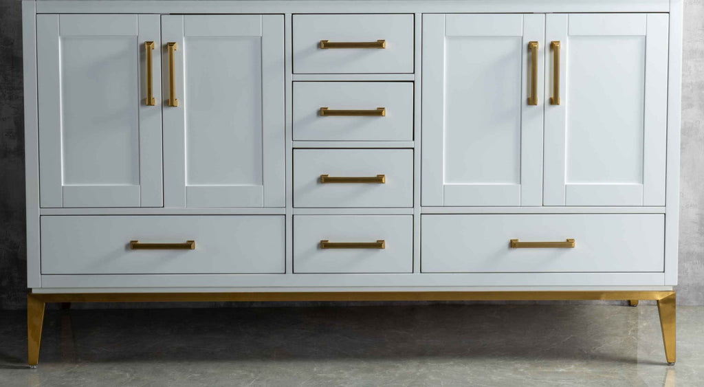 Rubeza Anatolia 1500mm Kitchen Island & Breakfast Bar with Calacatta Quartz Top - White & Gold