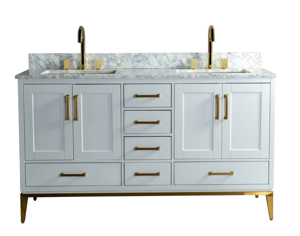 Rubeza 1500mm Anatolia Vanity Unit with Carrara Marble Top - White & Gold