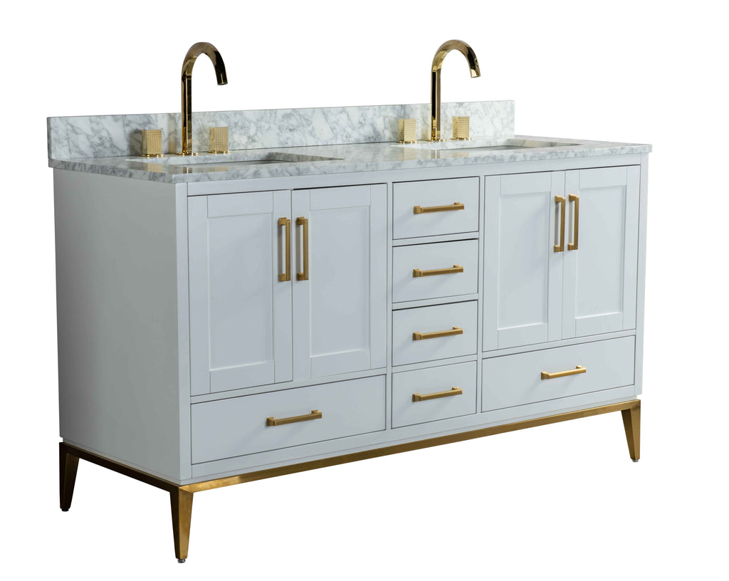 Rubeza 1500mm Anatolia Vanity Unit with Carrara Marble Top - White & Gold