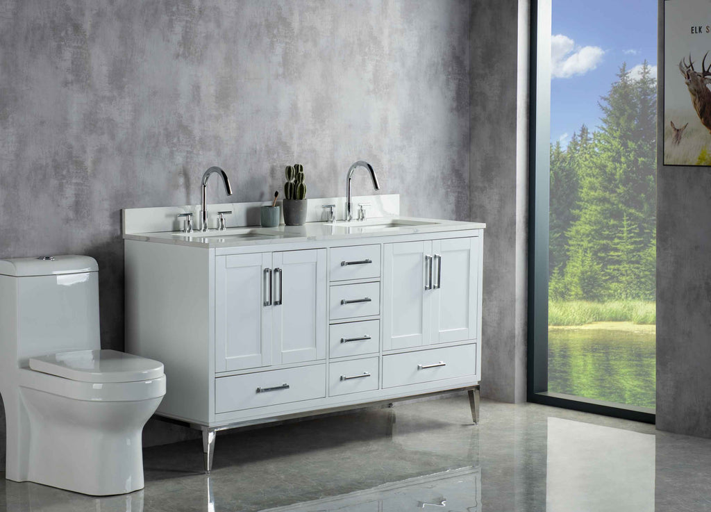 Rubeza 1500mm Anatolia Vanity Unit with Calacatta Quartz Top - White & Chrome