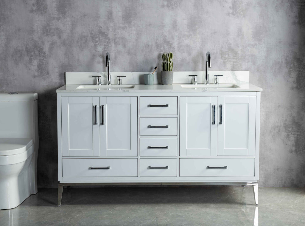 Rubeza 1500mm Anatolia Vanity Unit with Calacatta Quartz Top - White & Chrome