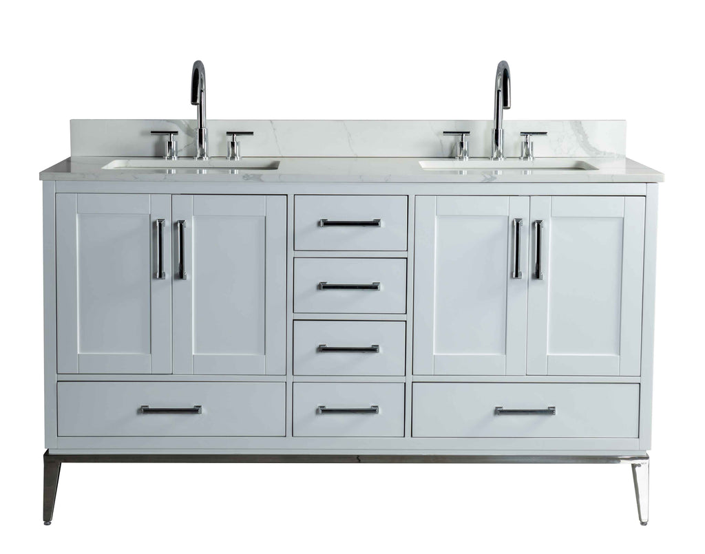 Rubeza 1500mm Anatolia Vanity Unit with Calacatta Quartz Top - White & Chrome